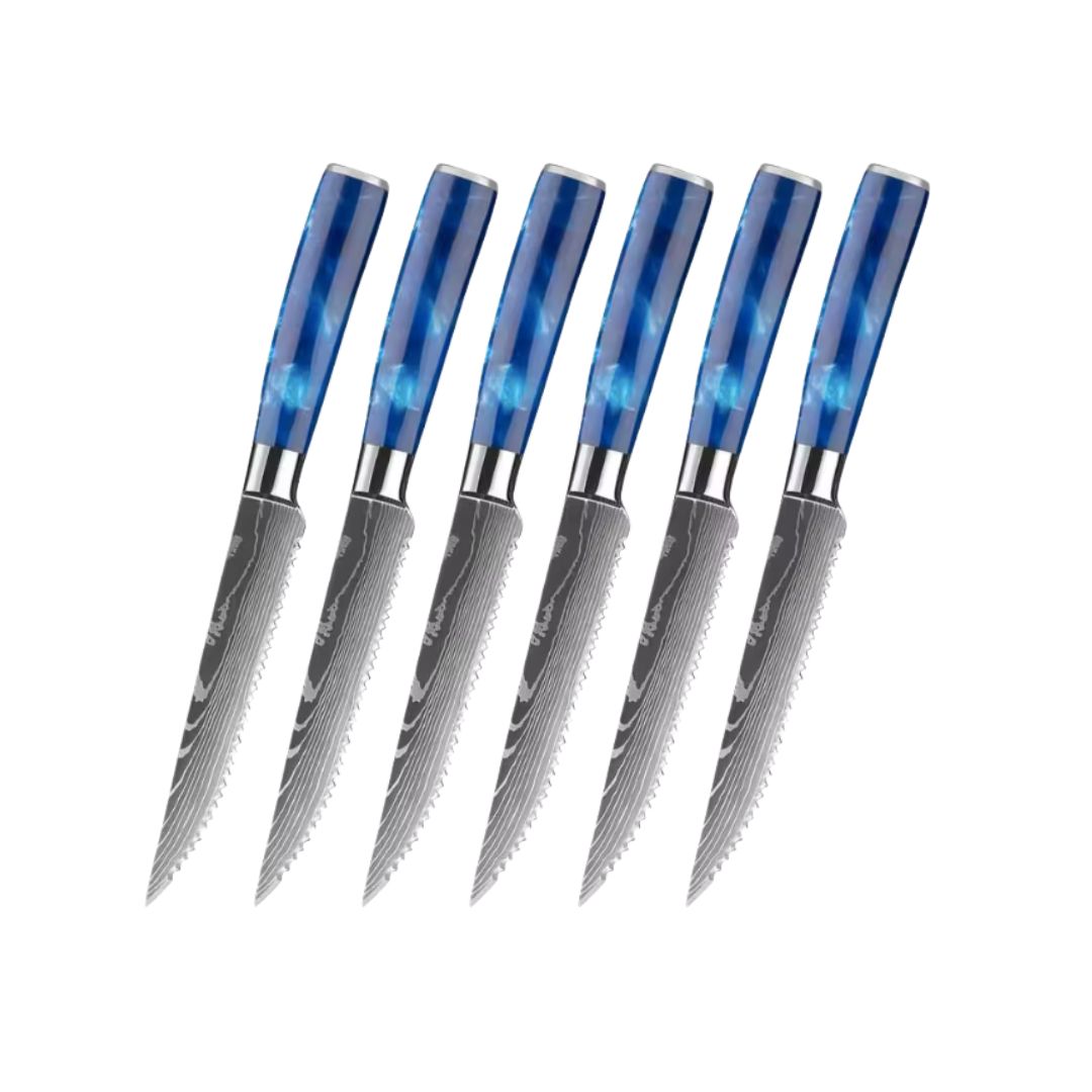 Lot de 6 Couteaux à steak – Série Nuage Bleu