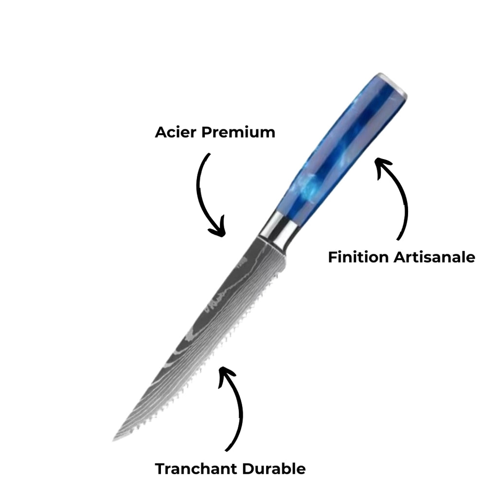 Lot de 6 Couteaux à steak – Série Nuage Bleu