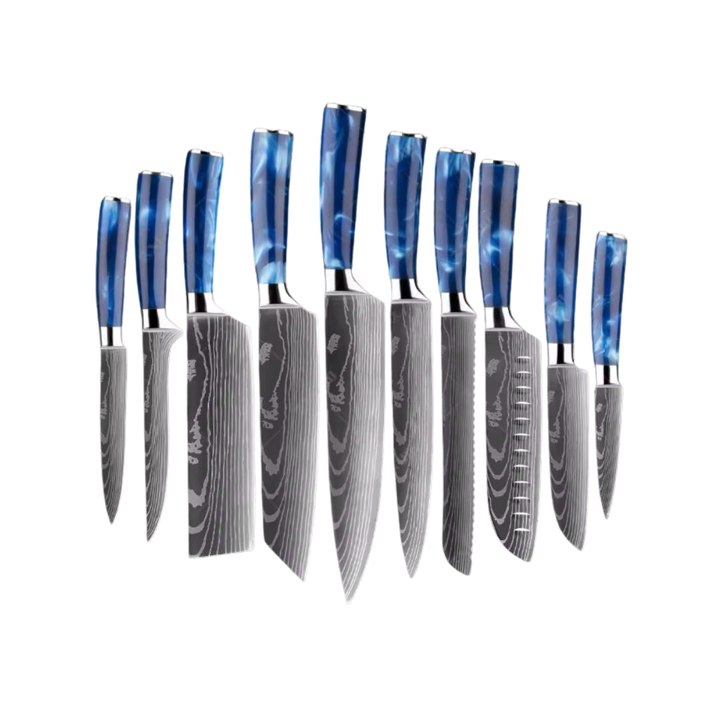 Set de 10 Couteaux Japonais – Série Nuage Bleu