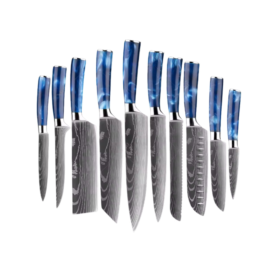 Set de 10 Couteaux Japonais – Série Nuage Bleu